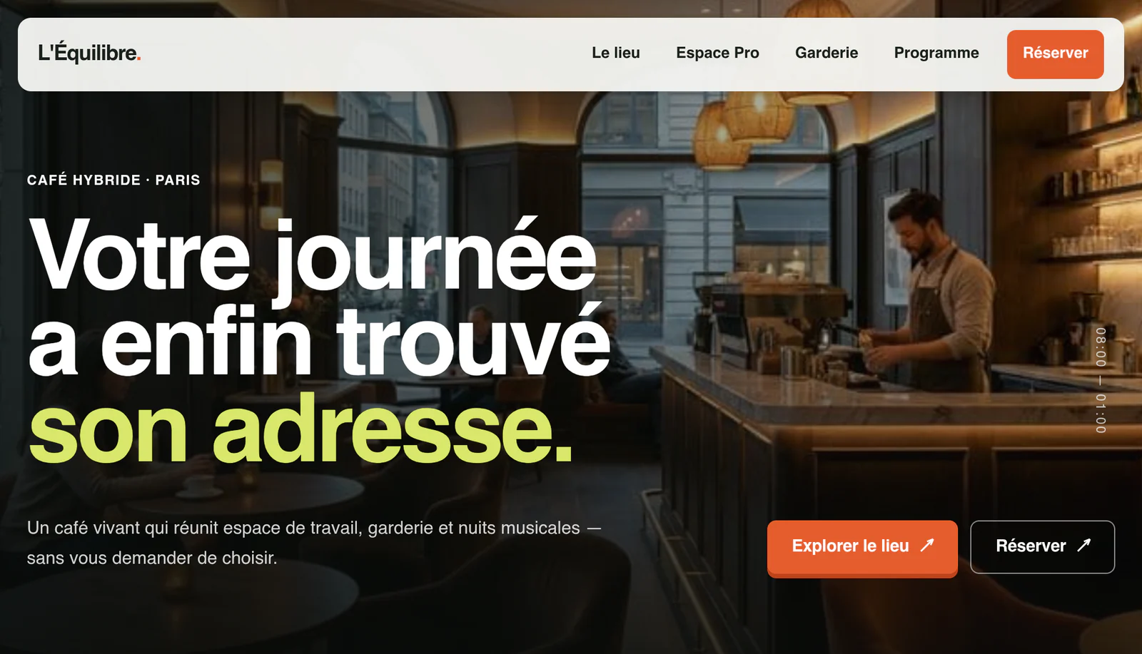 Page d'accueil du site L'Équilibre Café