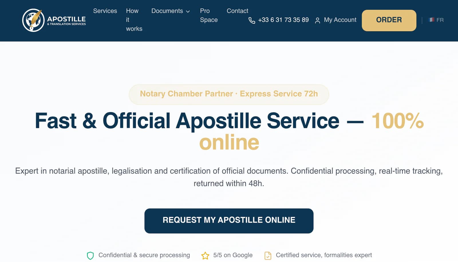 Interface de Go-Apostille, service en ligne avec parcours guidé