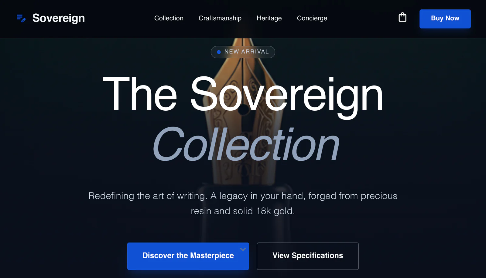 Page d'accueil de la boutique Sovereign Pen Store